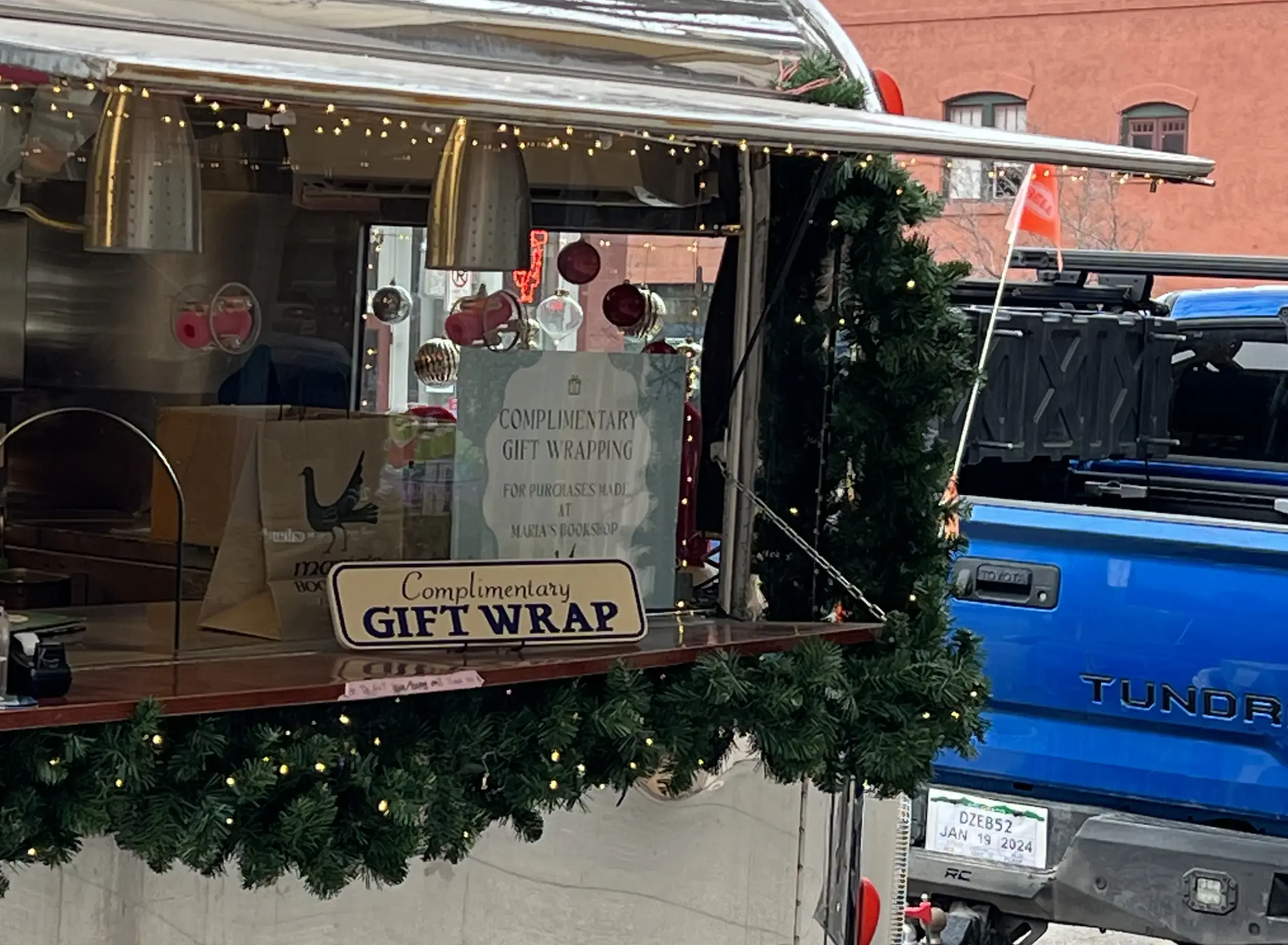 free gift wrapping during the holidays in downtown Durango, Colorado's Main Avenue.